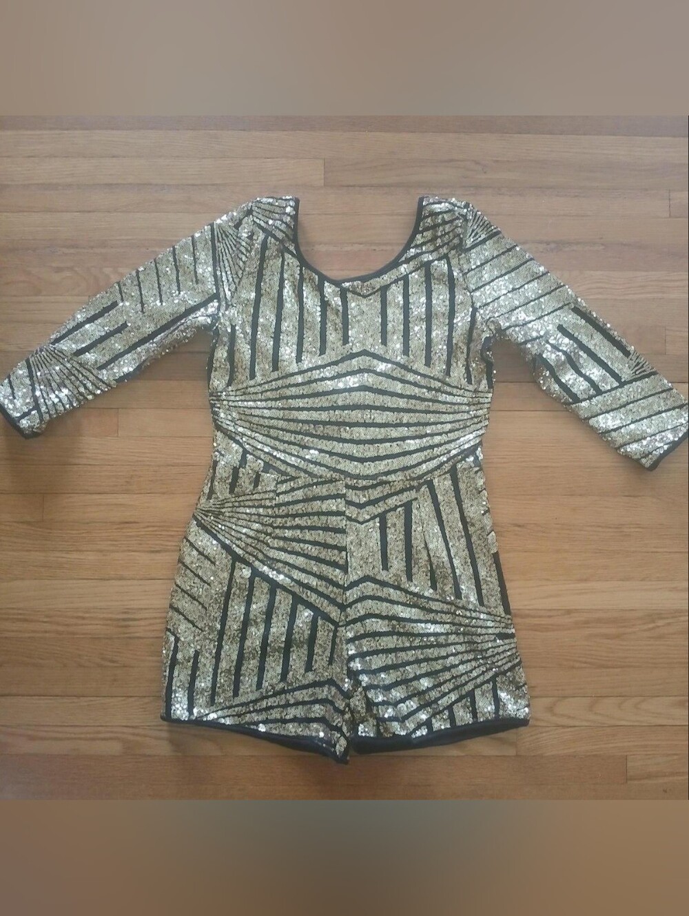 Nwot Vintage Black & Gold Sequin Geometric Low Back Romper Size Medium